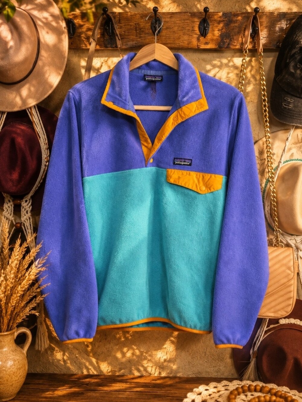 Patagonia Colorblock Fleece Pullover - Purple & Teal